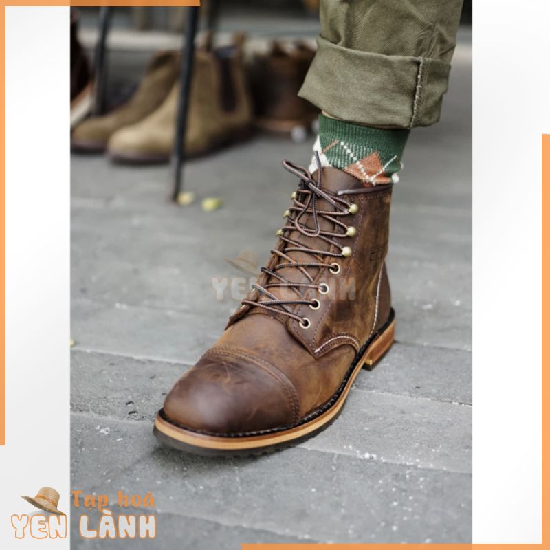 Giày boot nam cao cổ màu nâu REDWING FRYE, giày da thật cổ điển TONKIN