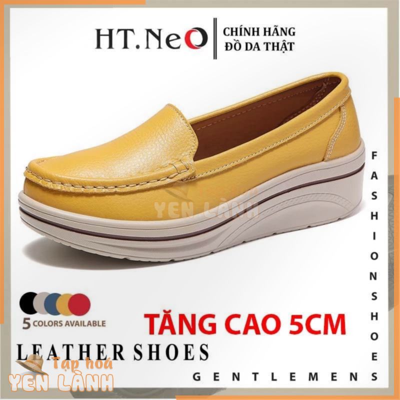 Giày nữ da bò thật HT.NeO , Giày nữ da trơn đế bằng tăng chiều cao 5cm dáng thể thao êm mềm phong cách 4 màu 5058