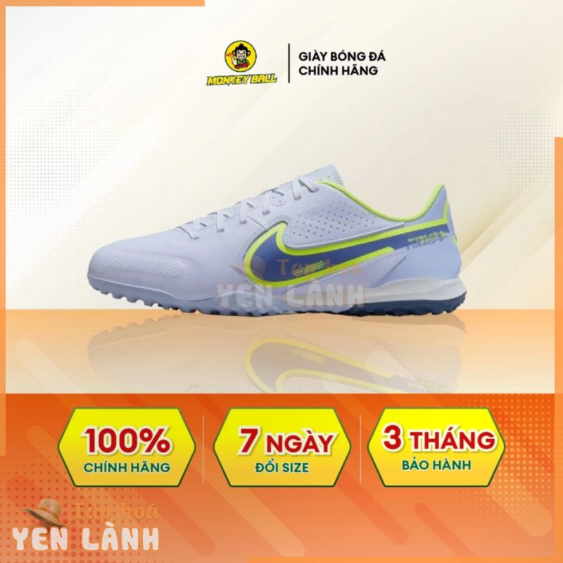 Giày Đá Bóng Nam_Nike Tiempo 9 Legend Academy TF Chính Hãng, Màu Xanh Nhạt/Neon – Chất Da Thật Cao Cấp , Đế Cao Su