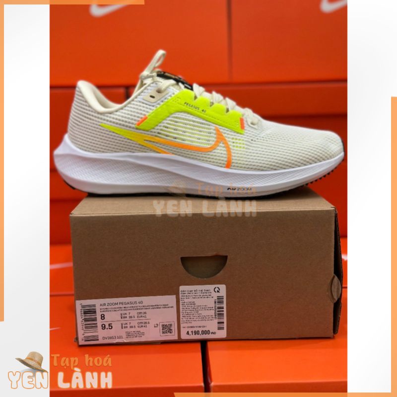 GIÀY THỂ THAO AIR ZOOM PEGASUS 40 – WHITE/COCONUT MILK/VOLT – DV3853 -101 CHÍNH HÃNG FULL BOX ( FREE SHIP + VỚ )