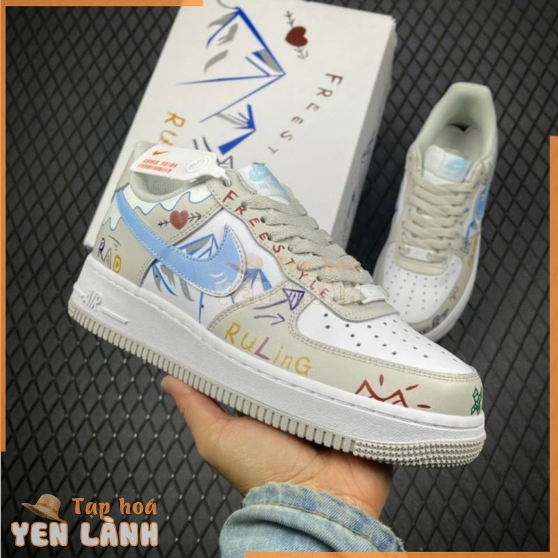 Giày _Nike Air Force trắng Họa Tiết Vẽ nam nữ, giày af1 trắng bản S.Cấp Trung full phụ kiện