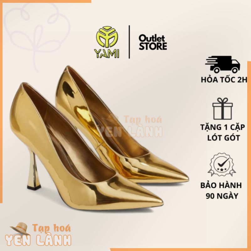 [Big Size] Giày Cao Gót Bít Mũi Nhọn Cao 10cm Màu Vàng Kim Size 39 40, Giày Đi Tiệc Dạ Hội, Giày Nữ Hàng Hiệu Xuất Khẩu