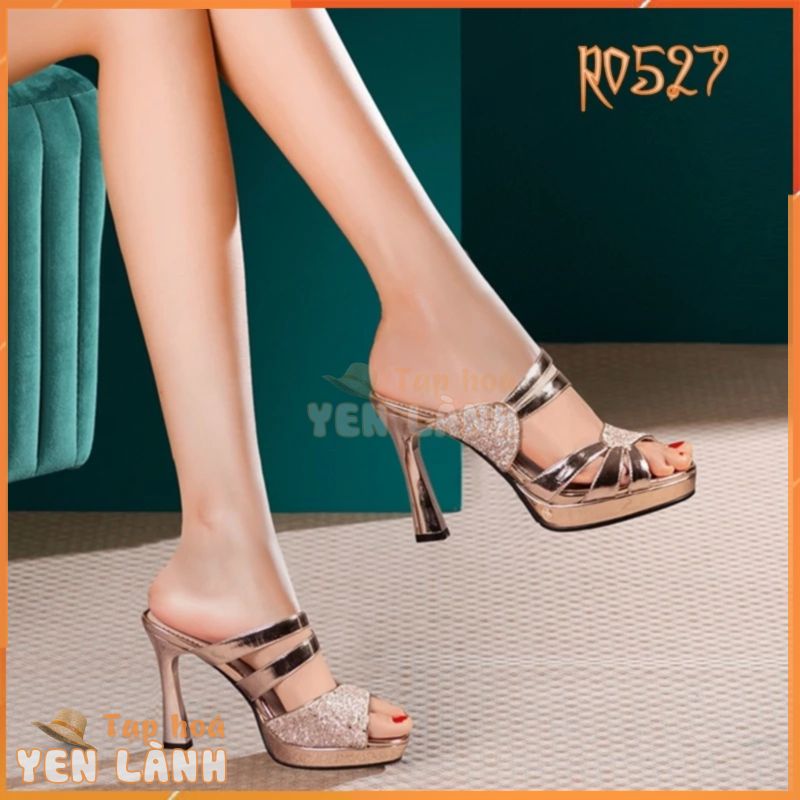 Giày sandal nữ cao gót 8 phân hàng hiệu rosata hai màu bạc đồng thời trang ro527