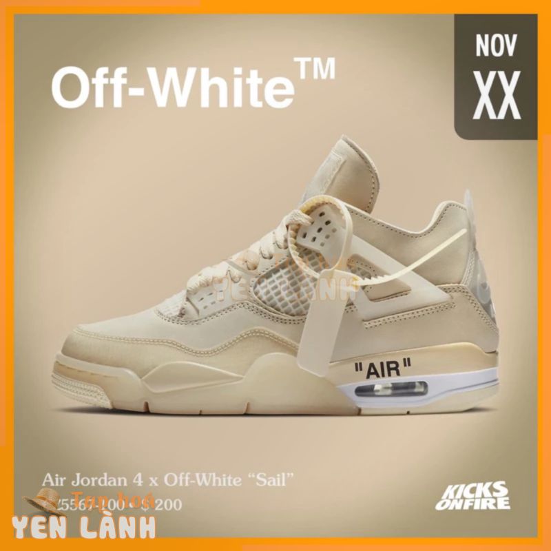 Giày thể thao Jordan 4 Off-White màu vàng cát chuẩn hàng nội địa trung 100% chuẩn hàng L.auth full phụ kiện