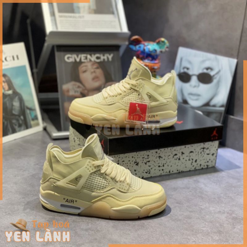 Giầy Thể Thao Off-White X Air Jordan 4 OW Vàng Kem Da Lộn Best