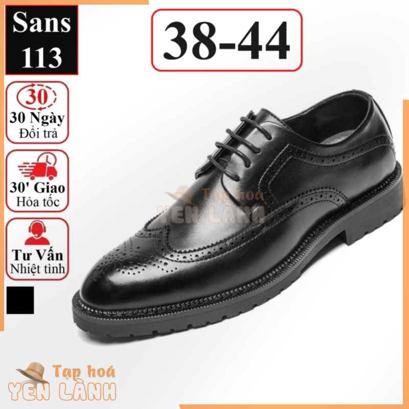 Giày oxford nam cao cấp êm chân Sans113 giầy tây công sở đen mũi tròn âu buộc dây chú rể cưới brogue derby wingtip