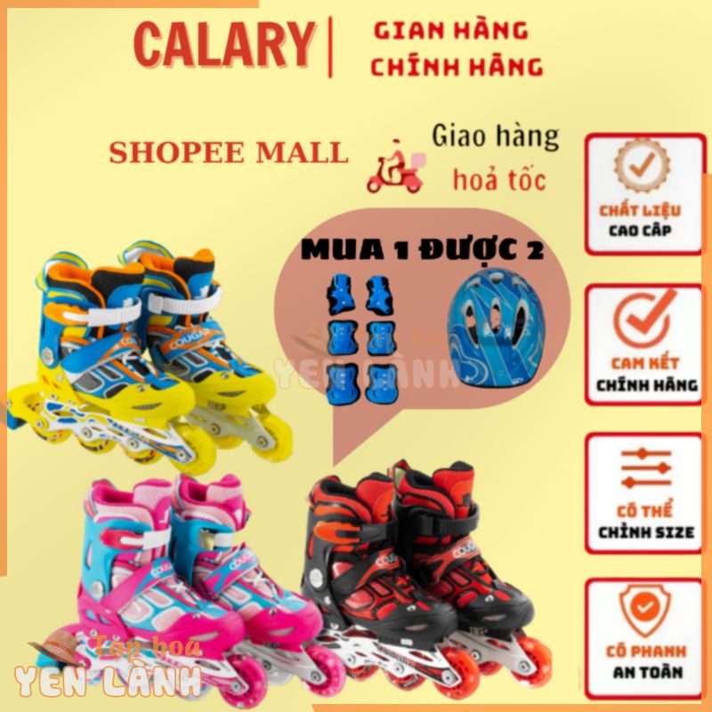 Giày Patin Trẻ Em Cougar 835LSG Chính Hãng, Có Bánh Đèn Phát Sáng Full Bảo Hộ Tay Chân + Mũ Bảo Vệ CHo Bé