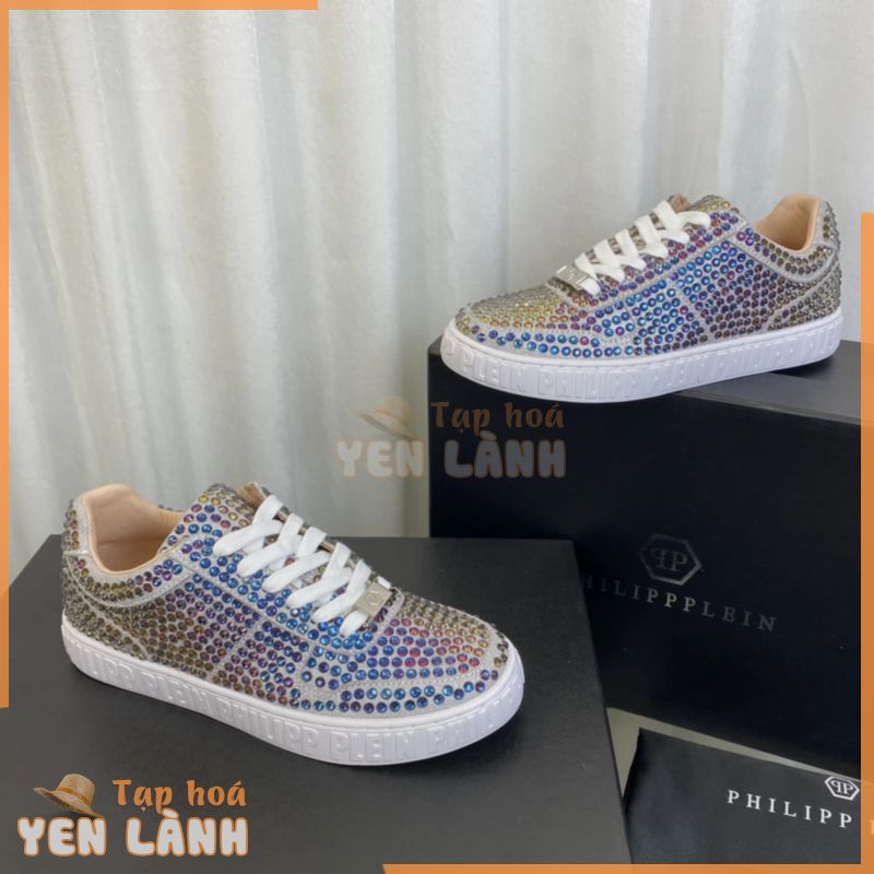 Giày sneaker da thật thời trang cao cấp Philipp PLein thiết kế đính đá lấp lánh, thời thượng