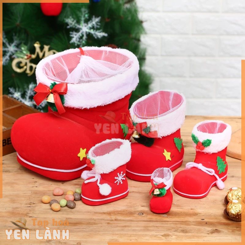 Sét giày ông già noel phụ kiện trang trí cây thông noel giáng sinh Phuong decor