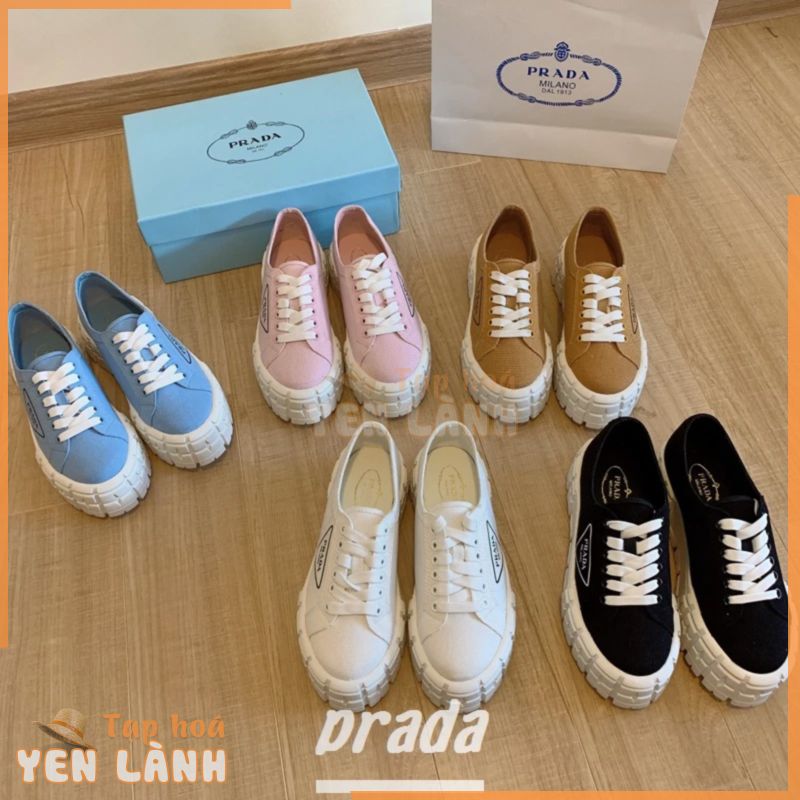 (Hộp) Giày thể thao nữ Prada Đế dày mới 4,5cm Giày vải thông thường Giày nữ thời trang