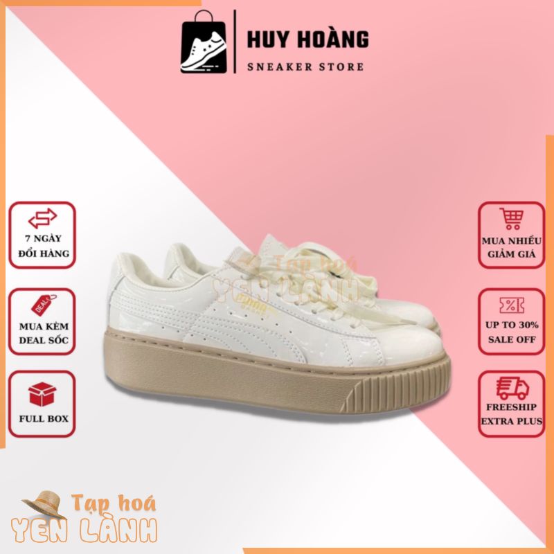 Giày thể thao nữ trắng – sneaker nữ trắng , giày   đế nâu da bóng độn đế tăng chiều cao [Full Box]