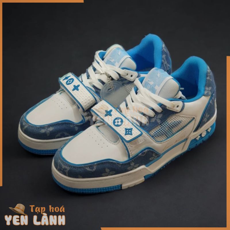 [ AIO LUXURY ] GIÀY LV TRAINER TRẮNG XANH QUAI DÁN BLUE WHITE LAI AU NAM NỮ CAO CẤP,Full Phụ Kiện Bản Cao Cấp Nhất