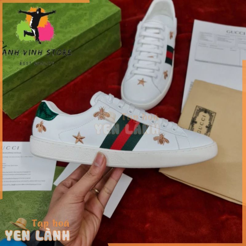 Giày sneaker gucci ong sao ace rep 11 cổ thấp màu trắng thể thao nam nữ