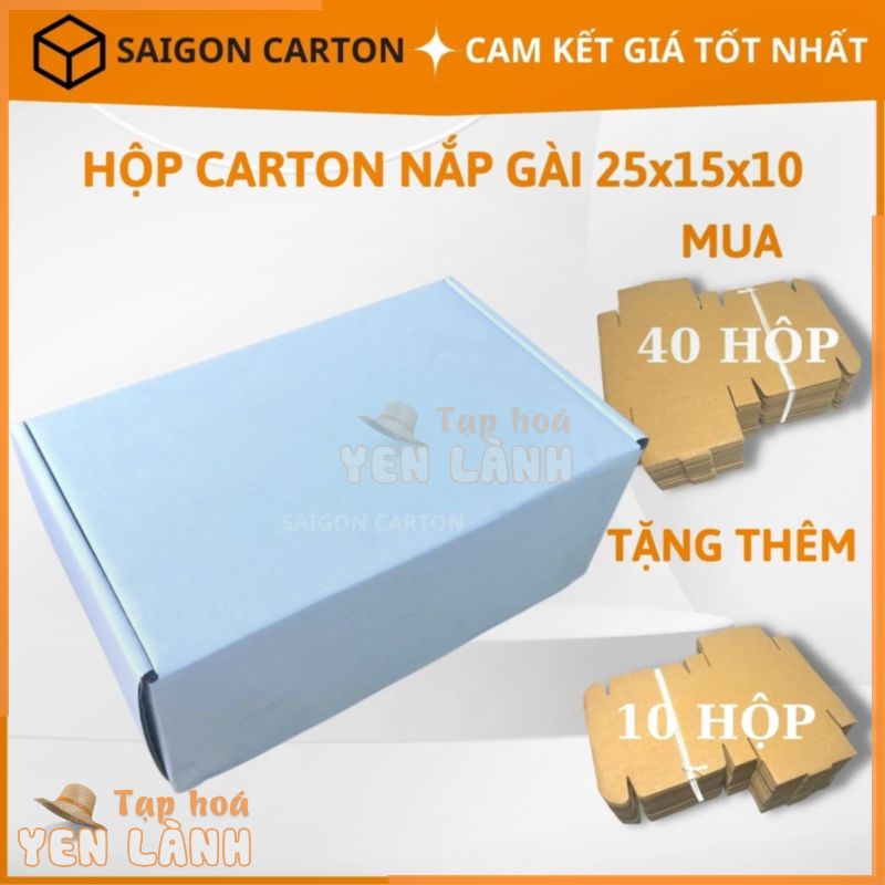 Hộp giấy carton gói hàng giày dép kiểu nắp gài mua 40 cái tặng 10 cái, sản xuất bởi SÀI GON CARTON