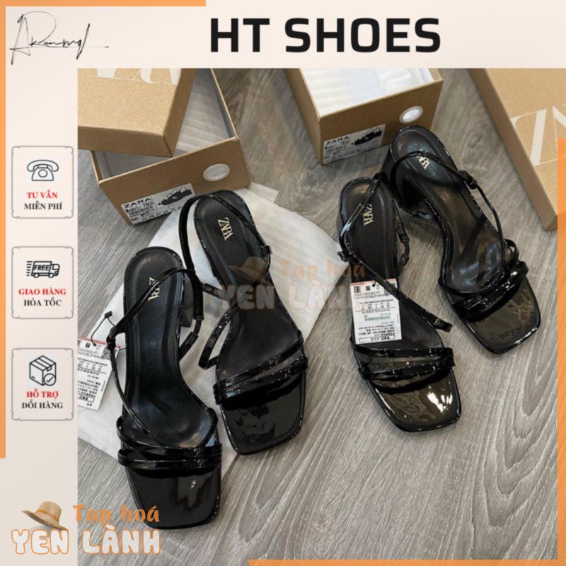 (Sẵn)Giày sandal cao gót Z.R mũi vuông đế trụ cao 5cm quai mảnh chéo phong cách nữ tính sang chảnh mới 2023 fullbox