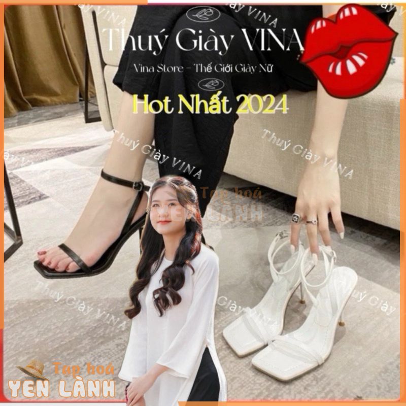 GIÀY SANDAL CAO GÓT NỮ ĐẾ NHỌN 7-9 PHÂN QUAI MẢNH MÀU ĐEN TRẮNG HOT 2024 THUÝ GIÀY VINA  mã QM01