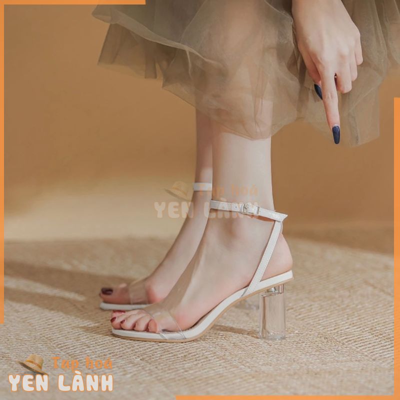 Giày cao gót nữ DILY quai mảnh gót trụ tròn trong suốt, sandal cao gót nữ mũi tròn cao 7.5cm_AA0335