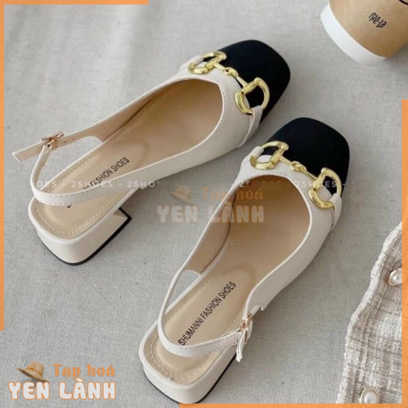 Giày sandal dáng slingback nữ mũi tròn phối khoá xinh xắn đế 3cm 2 màu đen trắng phong cách công sở nữ tính – Mã G55