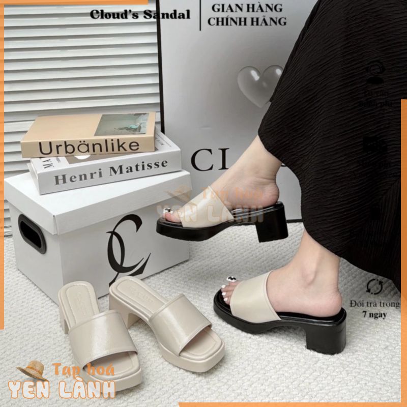 Giày nữ gót vuông 6cm bản quai to kiểu dáng đơn giản dễ mang dành cho nữ Cloud’s Sandal