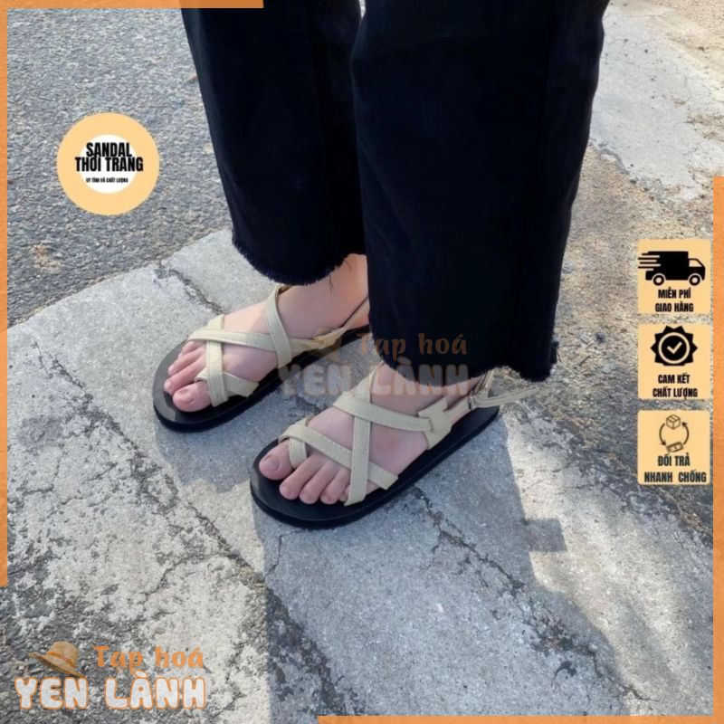 GIày sandal xỏ ngón quai chéo A101 Màu Be cao cấp SANDALTHOITRANG Full size 30-44 Nam nữ [ẢNH THẬT 100%]