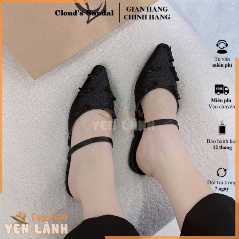 Giày bệt nữ mũi nhọn đính nơ quai ngang mảnh thời trang Cloud’s Sandal