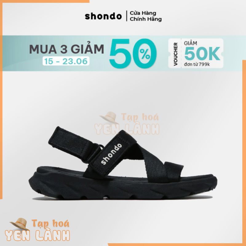 Giày Sandals Nam Nữ Unisex Êm Chân Shondo F6 Sport Đen Full F6S301