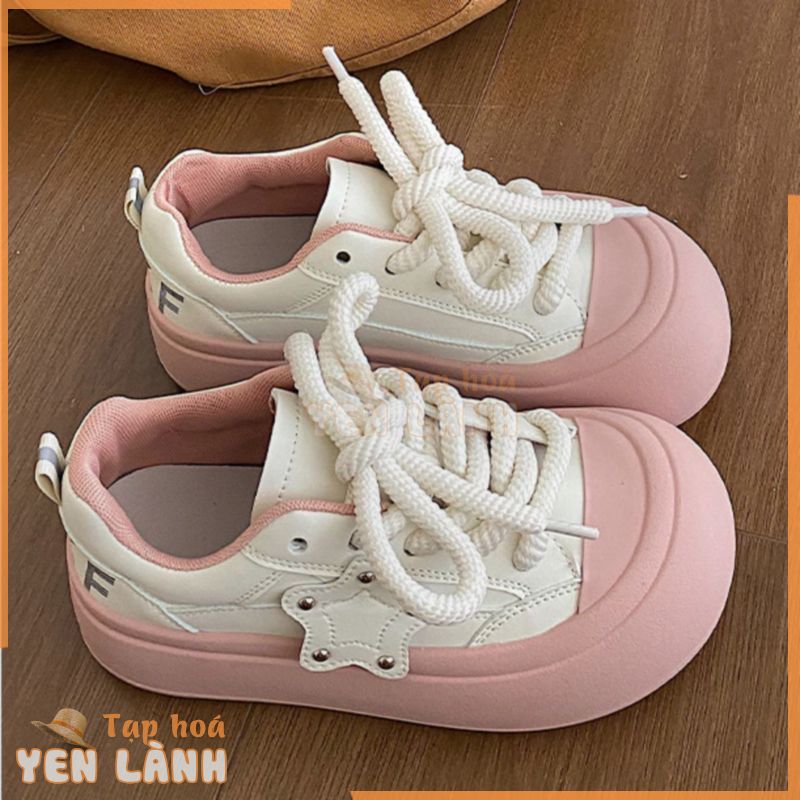 Giày Thể Thao Đế Đáy Dày Giày Sneaker Nữ Độn Đế Giày Bánh Mì Màu Hồng Thời Trang Phong Cách Hàn Quốc Hình Dạng Ngôi Sao Dễ Thương