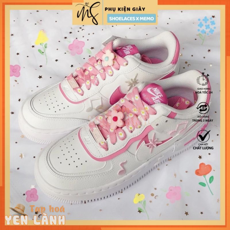 Dây Giày Custom Air Force 1 Shadow Magic Flamingo- Dây Giày Phụ Kiện Hoa Cúc Màu Hồng Shoelaces Memo