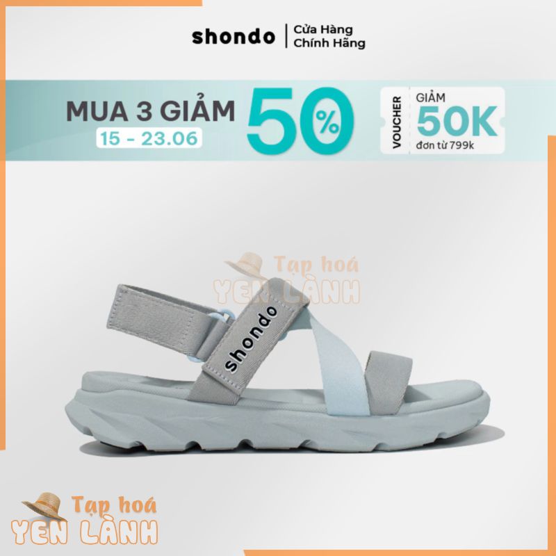 Giày Sandals Nam Nữ Shondo F6 Sport Đế Xám Phối Quai Xanh Da Trời F6S2030