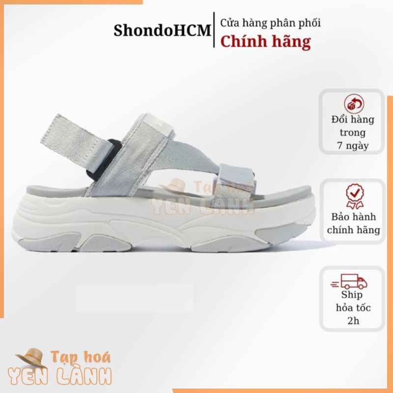 Giày Sandal Nam Nữ Tanky Shondo Trắng Xám Đế Cao, Êm, Bền TAN0020