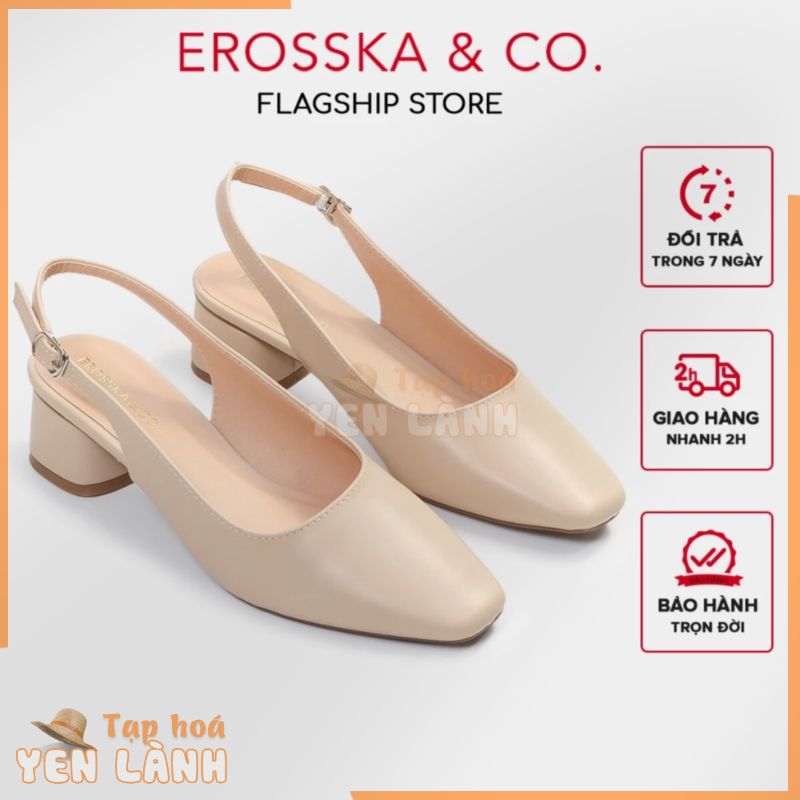 Giày cao gót slingback Erosska mũi vuông gót vuông vững chắc cao 5cm màu kem _ EL013