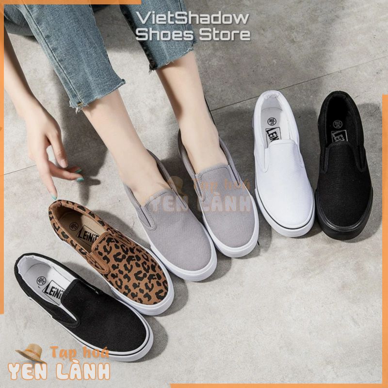 Slip on nữ – Giày lười vải nữ LEiNiER – Chất liệu vải bố 4 màu (đen), (trắng), (xám) và (đen tuyền) – Mã SP 227