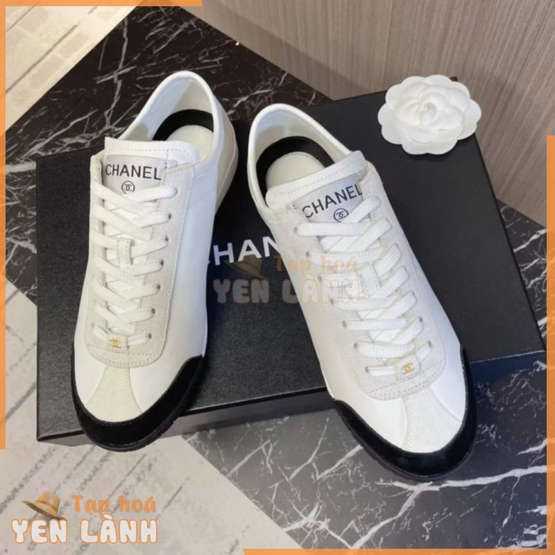 Giày Sneaker Nữ Cha.nel Màu Trắng/Đen Chất Liệu Da Cao Cấp Thanh Lịch, Giày Thể Thao Nữ Cổ Điển Sang Trọng