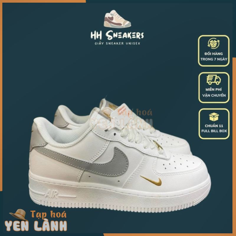 Giày thể thao AF1 xám thêu vàng chuẩn 11 Full Box – Giày sneaker AF1 Air Force 1 nam nữ màu trắng xám cao cấp