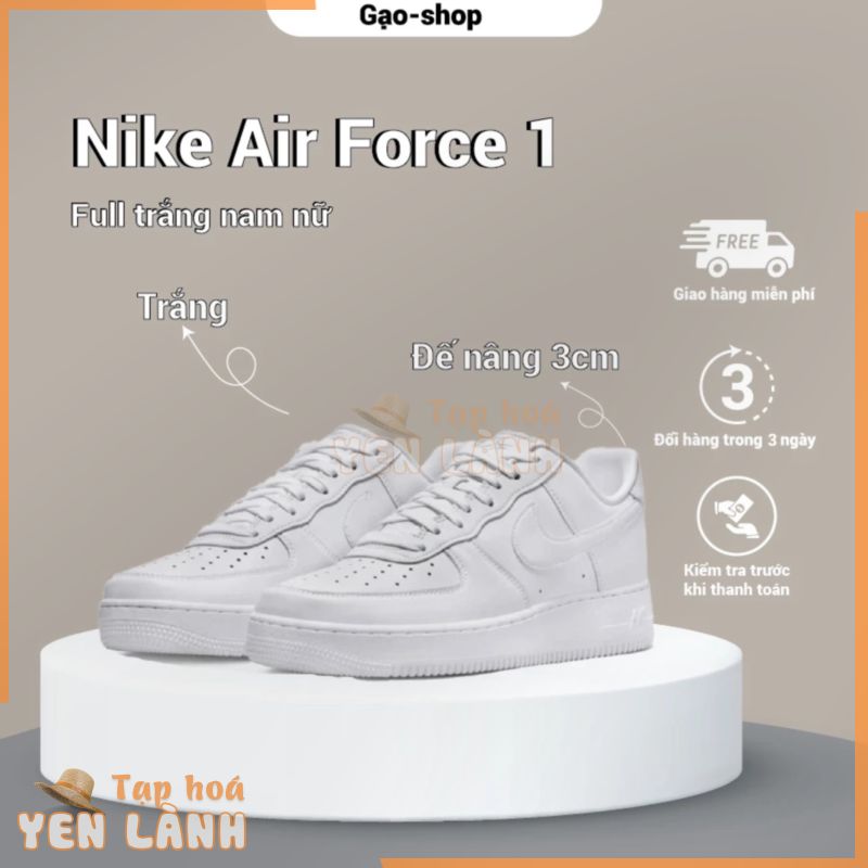 Giày _Nike Air Force 1 full trắng nam nữ, giày af1 .Cấp Trung full phụ kiện