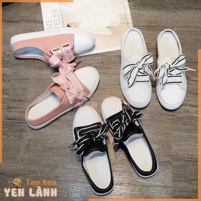 [XẢ KHO] Giày Sục Sneaker Nữ Vải Cao Cấp Thắt NƠ Dây Bản To Stye Hàn Quốc Cực Xinh