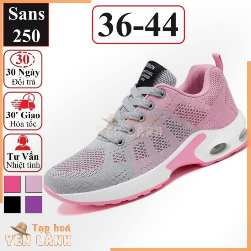 Giày thể thao nữ sneaker Sans250 chất vải thoáng mát đệm khí êm chân màu đen hồng tím size lớn bigsize 40 41 42 43 44