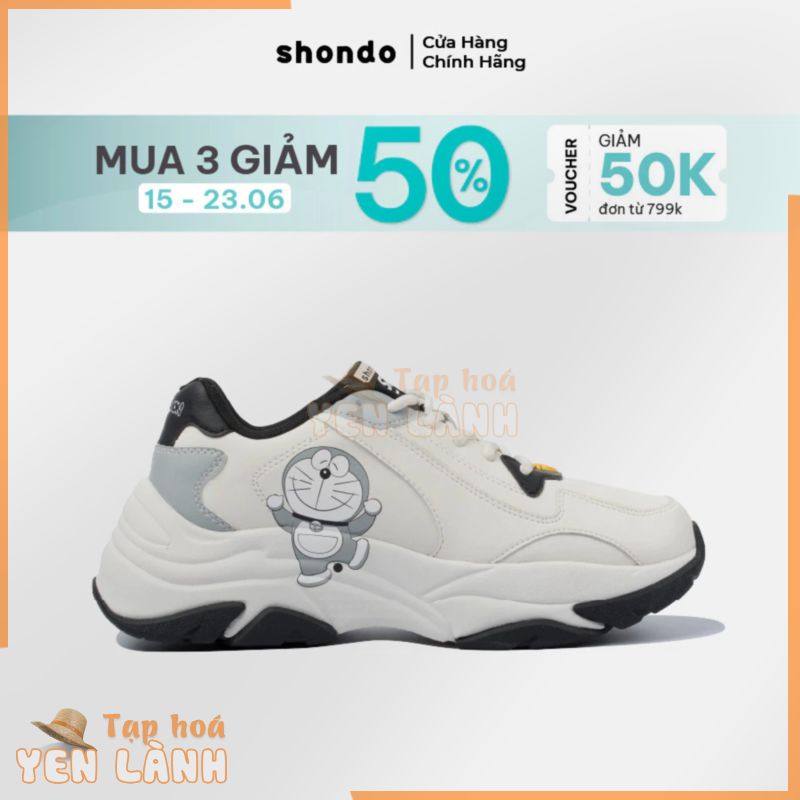 Giày Sneaker Nam Nữ SHONDO Chunky Doraemon Êm Ái, Thời Trang Cá Tính Màu Trắng Đen CHN0113