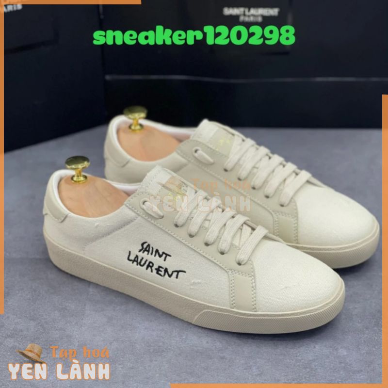 giày ysl sant laurent vải canvas màu vàng kem, giày sneaker ysl vải đủ size 36_43 nam nữ, pk kèm