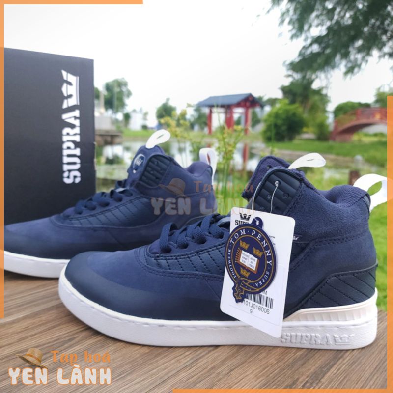 Giày Supra chính hãng da lộn màu xanh đen Navy nam sneaker