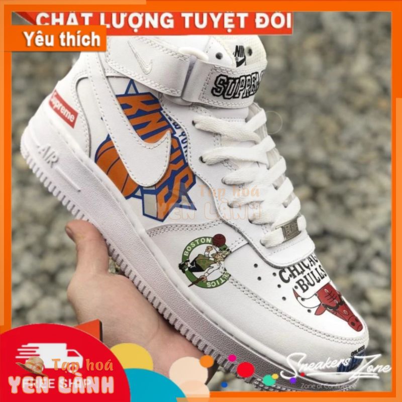 NEW (FREE SHIP + HỘP + QUÀ) Giày thể thao AIR FORCE 1 Supreme NBA Chicago bull cao cổ màu trắng siêu hot