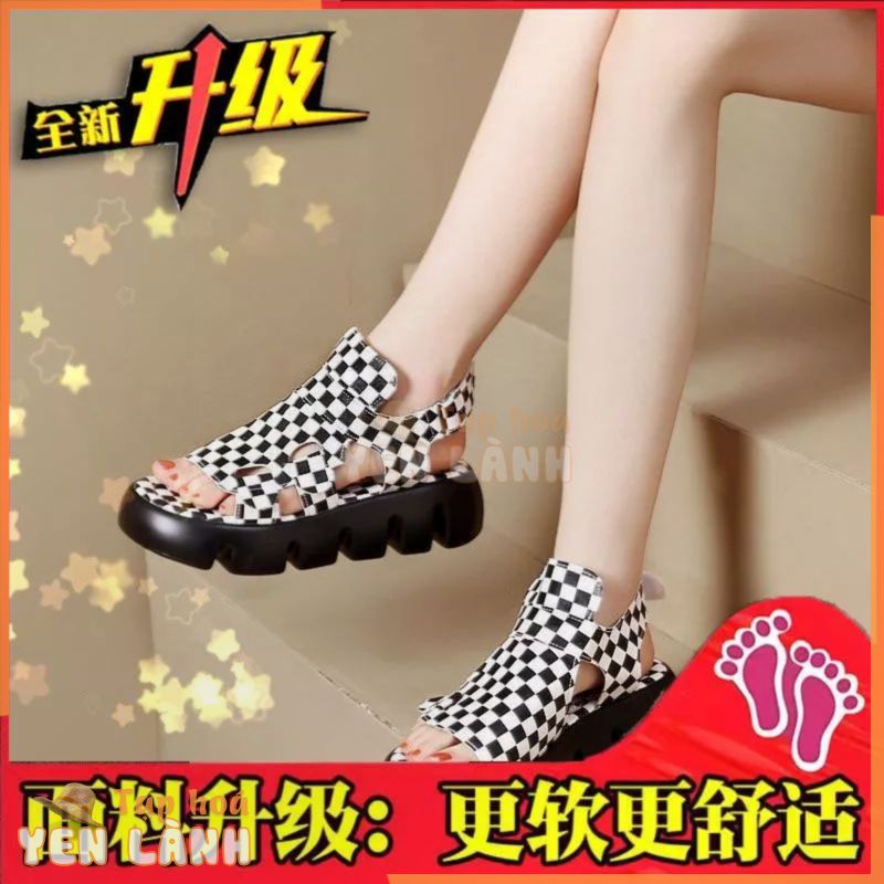 Giày Sandal Đế Dày Nhẹ Phong Cách Phương Tây Nữ Ren Gót Thấp Giày Nữ Cổ Hạ Miệng Tròn Mũi Giữa @ –