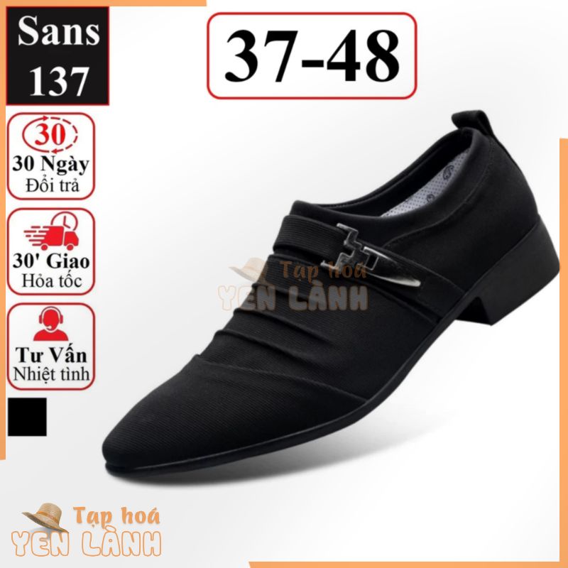 Giày tây nam công sở Sans137 chất vải canvas thoáng khí êm chân mũi nhọn đen size nhỏ 37 bigsize 45 46 47 48 trẻ trung