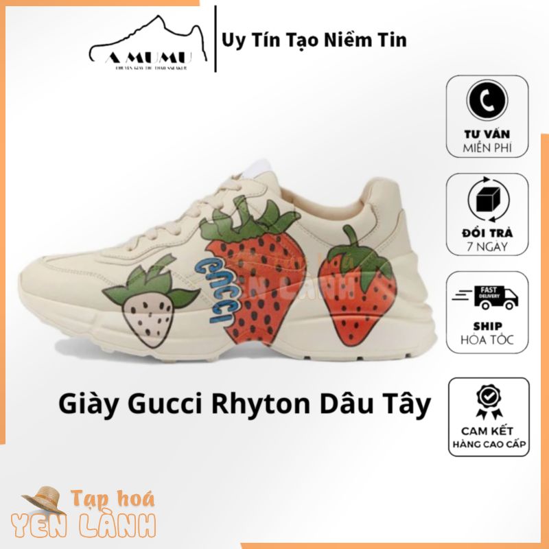 [ GIÀY CHÍNH HÃNG ] Giày Thể Thao Gucci Rhyton  ‘Gucci Strawberry’ Vintage Bản Cao Cấp Nhất  Dâu Tây Lạ Mắt Full Box