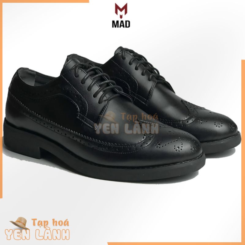 Giày tây derby brogues longwing MAD black công sở nam da bò cao cấp nhập khẩu thời trang tăng chiều cao 4cm