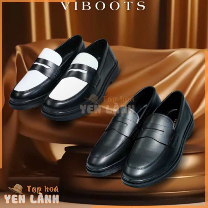 Giày Tây Lười Da Xít Penny Loafer Black White Da Bóng Kiểu Dáng Công Sở, Giày Viboots Sơn Tùng Tăng chiều Cao