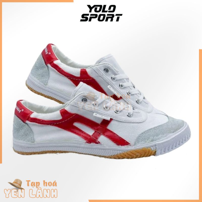 Giày Vải Bata Sneaker Thượng Đình KK14-2 Chính Hãng Công Ty Đá Bóng Chạy Bộ Thể Thao Màu Trắng Sọc Đỏ Đế Cao Su Cao Cấp