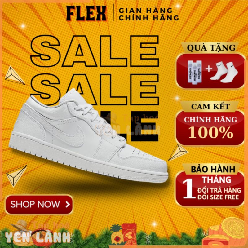 [CHÍNH HÃNG] Giày thể thao nam nữ trắng AIR JORDAN 1 LOW TRIPLE WHITE, giày authentic fullbox FLEX SHOP