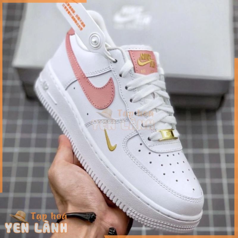 Giày thể thao nữ AF1 trắng móc hồng cổ thấp, Giày sneaker nữ AF1 trắng vệt màu hồng đầy đủ bill box và phụ kiện