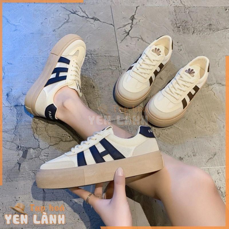 Giày thể thao nữ dây thừng đế nâu in chữ HI Sneaker Shoes